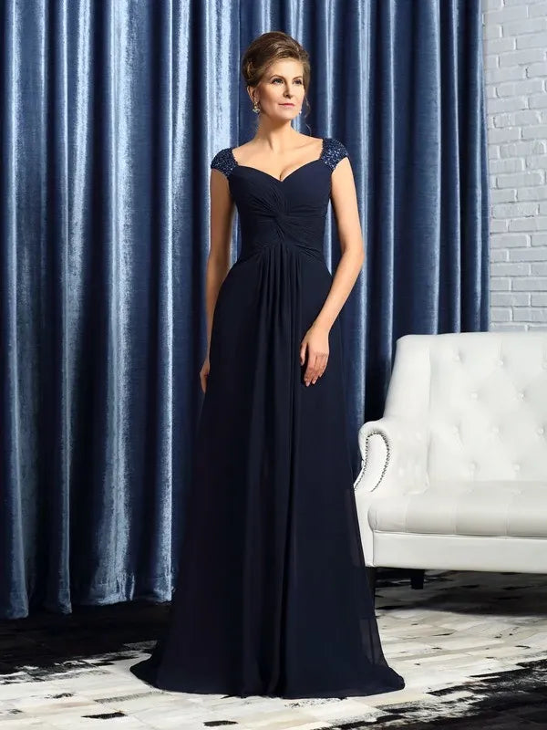 Chiffon Straps Sleeveless  A-Line Sweep Train With Beading Mother of the Bride Dresses