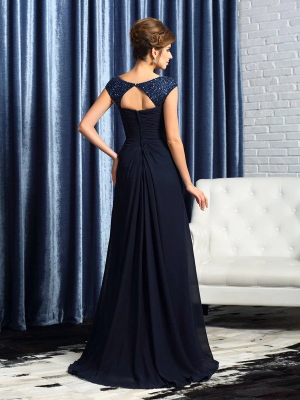 Chiffon Straps Sleeveless  A-Line Sweep Train With Beading Mother of the Bride Dresses