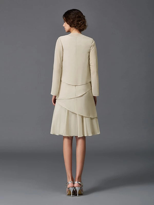 Chiffon Straps Sleeveless Knee-Length A-Line With Layers Mother of the Bride Dresses