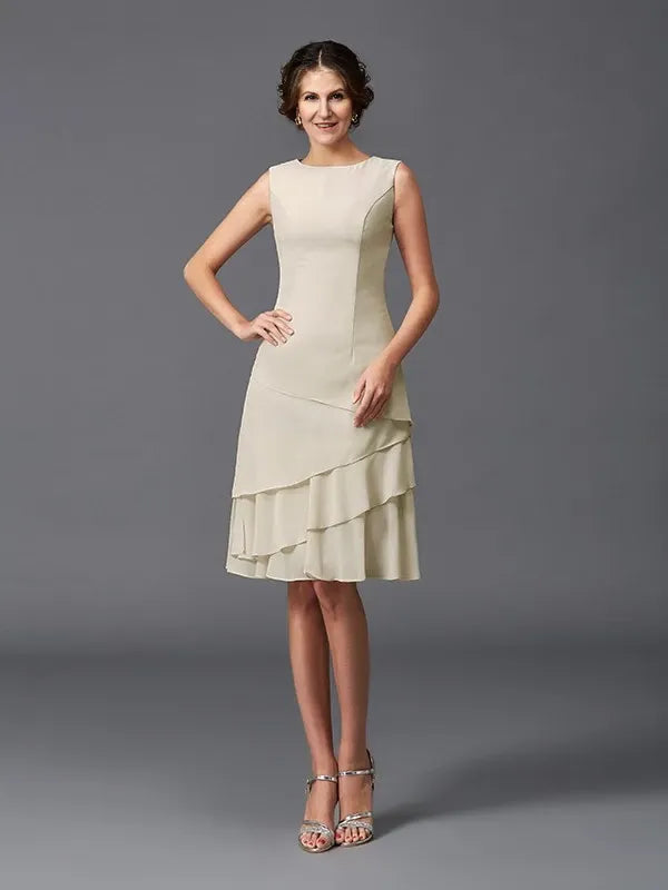 Chiffon Straps Sleeveless Knee-Length A-Line With Layers Mother of the Bride Dresses