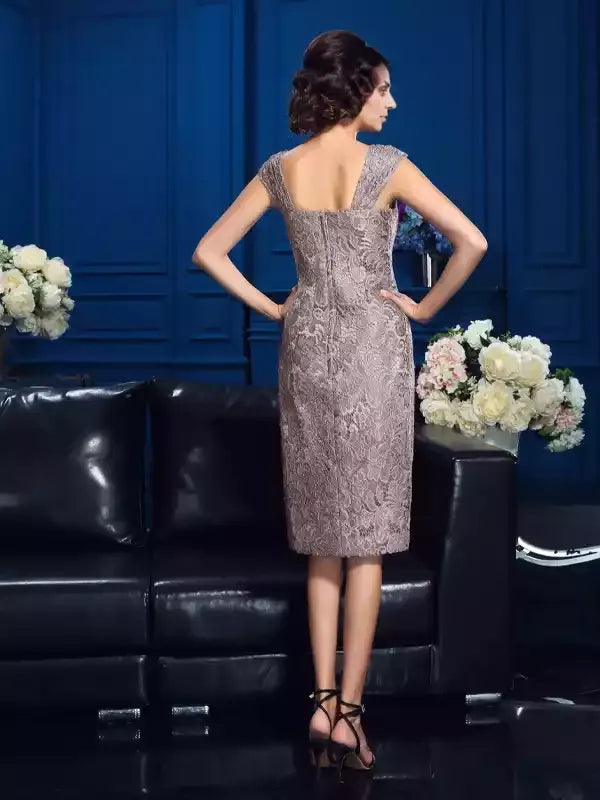 Chiffon Straps Sleeveless Sheath Tea-Length With Lace Mother of the Bride Dresses