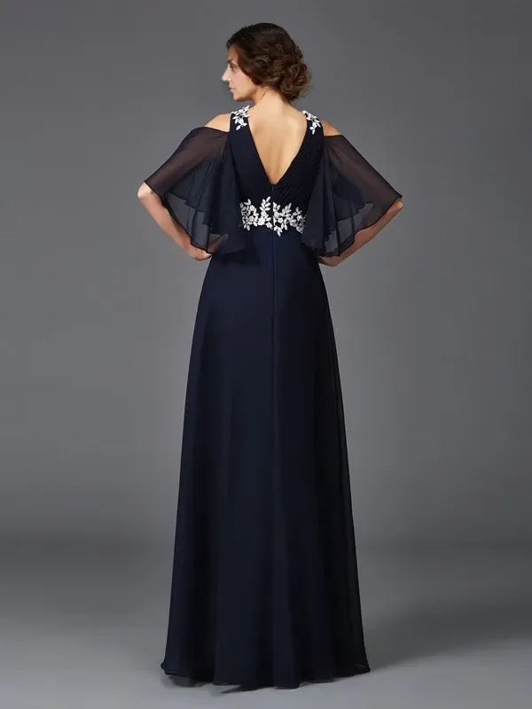 Chiffon Straps short Sleeves A-Line Floor-Length With Applique Mother of the Bride Dresses