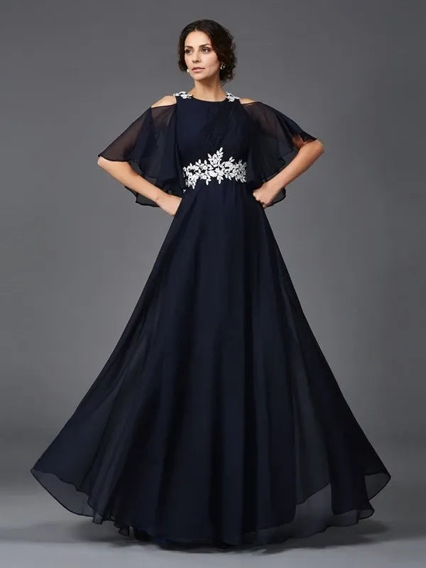 Chiffon Straps short Sleeves A-Line Floor-Length With Applique Mother of the Bride Dresses