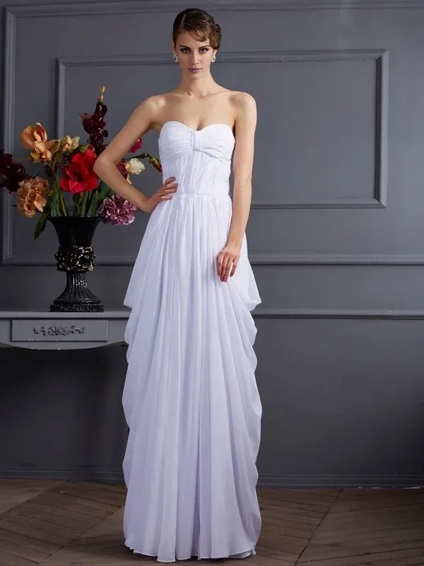 Chiffon Sweetheart Sleeveless Sheath Floor-Length With Pleats Dresses Evening Dress