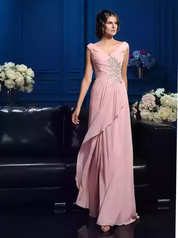 Chiffon V-neck A-Line Sleeveless Floor-Length With Beading Mother of the Bride Dresses