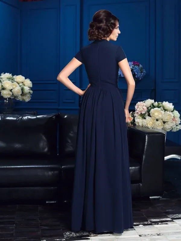 Chiffon V-neck Short Sleeves A-Line Floor-Length With Applique Mother of the Bride Dresse