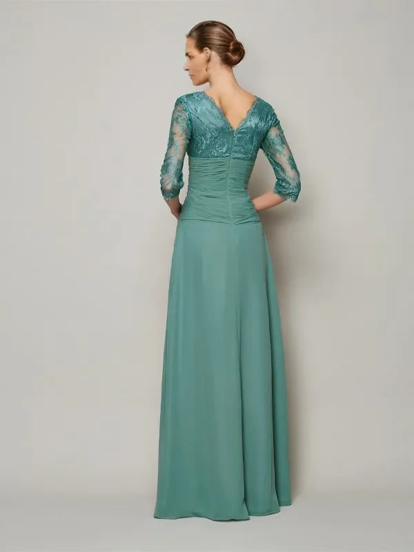 Chiffon V-neck Short Sleeves Floor-Length With Lace Mother of the Bride Dresses