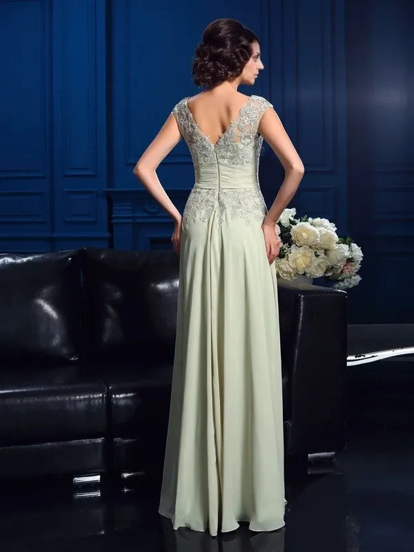 Chiffon V-neck Sleeveless A-Line Floor-Length With Applique Mother of the Bride Dresses