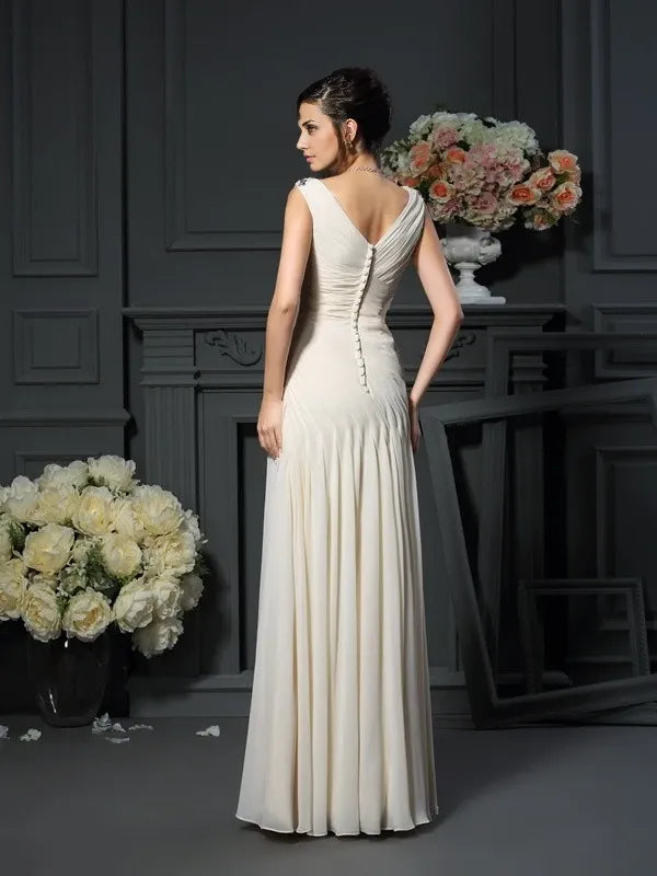 Chiffon V-neck Sleeveless Floor-Length Sheath With Beading Mother of the Bride Dresses