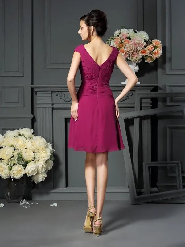 Chiffon V-neck Sleeveless Knee-Length With Pleats Mother of the Bride Dresses