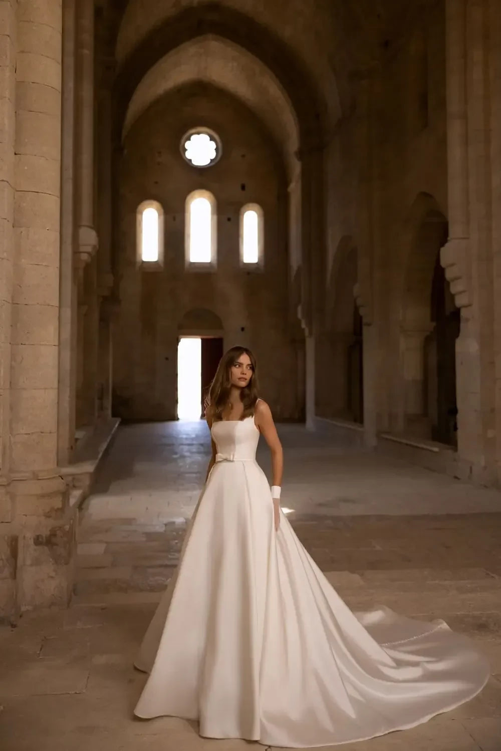 Classic Ball Gown Square Neck Sleeveless Open Back Long Length Wedding Dress