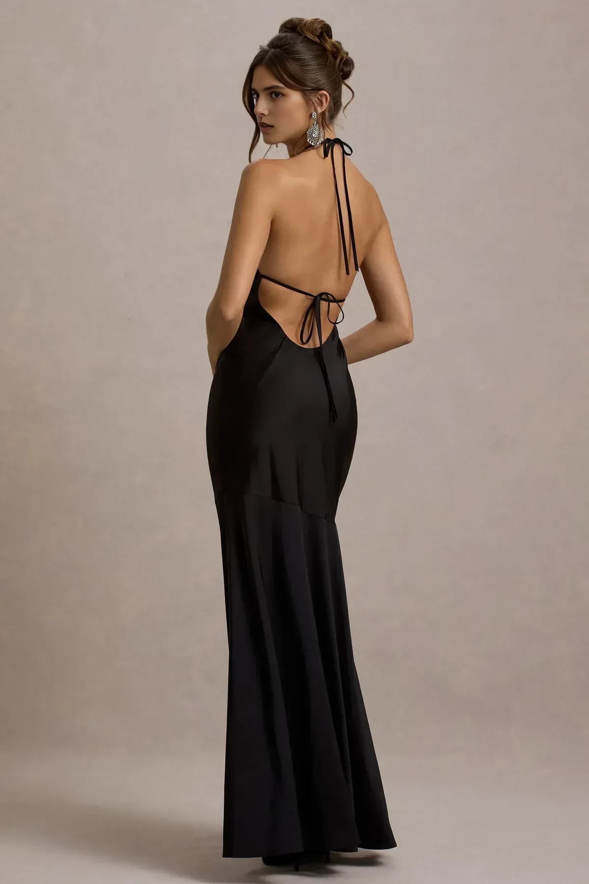 Classic Mermaid Halter Neck Sleeveless Open Back Floor Length Evening Dress