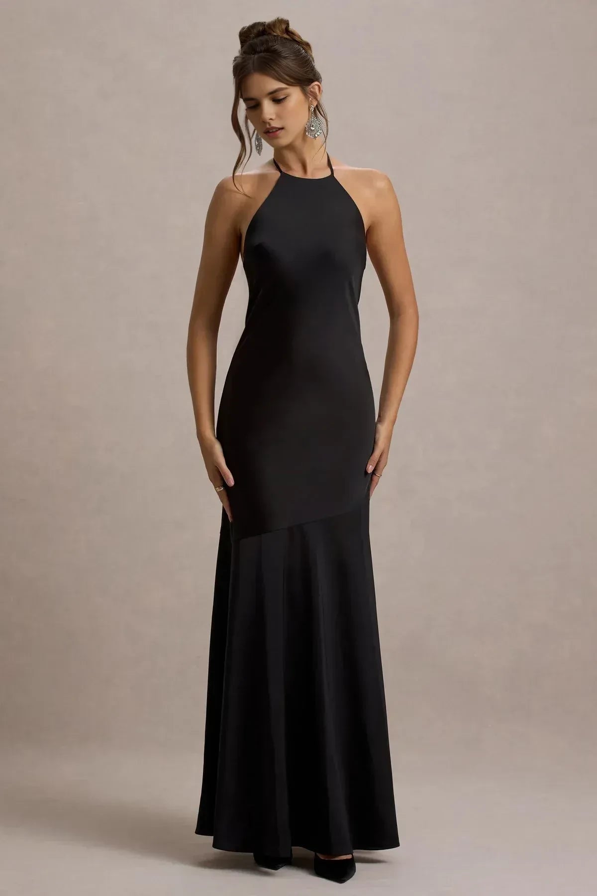 Classic Mermaid Halter Neck Sleeveless Open Back Floor Length Evening Dress