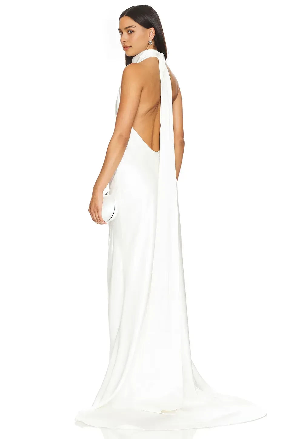 Luxe Sheath Turtleneck Halter Sleeveless Draped Back Floor Length Prom Dress