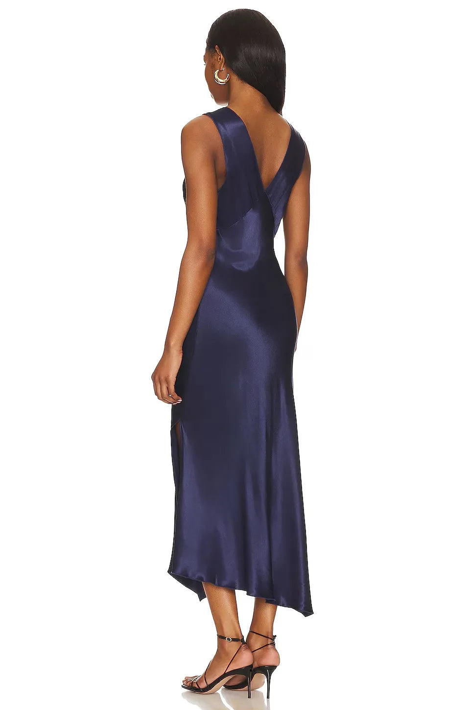 Stylish Sheath V Neck Sleeveless Asymmetric Hem Midi Length Evening Dress