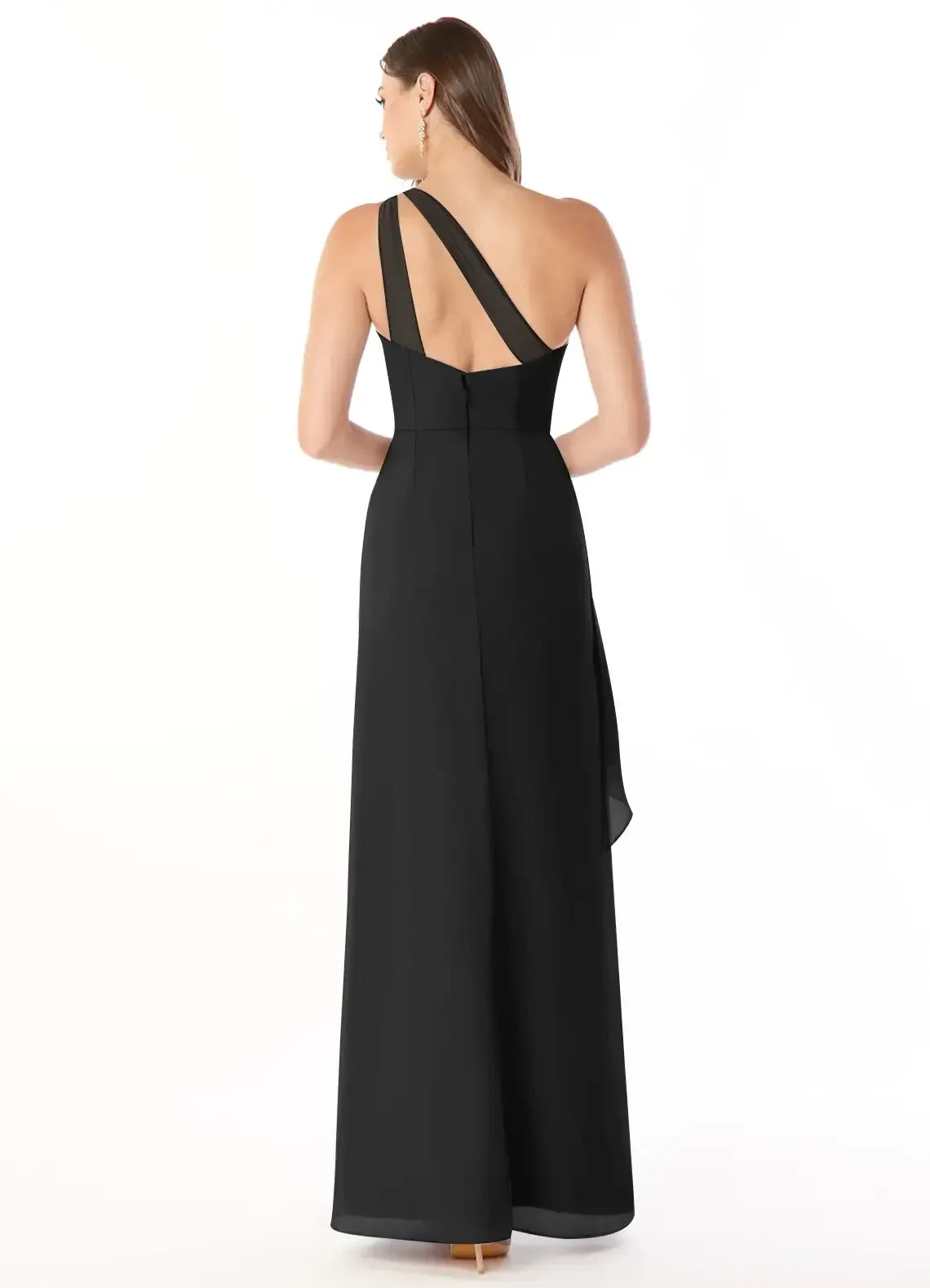 Classic Sheath One Shoulder Sleeveless Open Back Floor Length Bridesmaid Dress