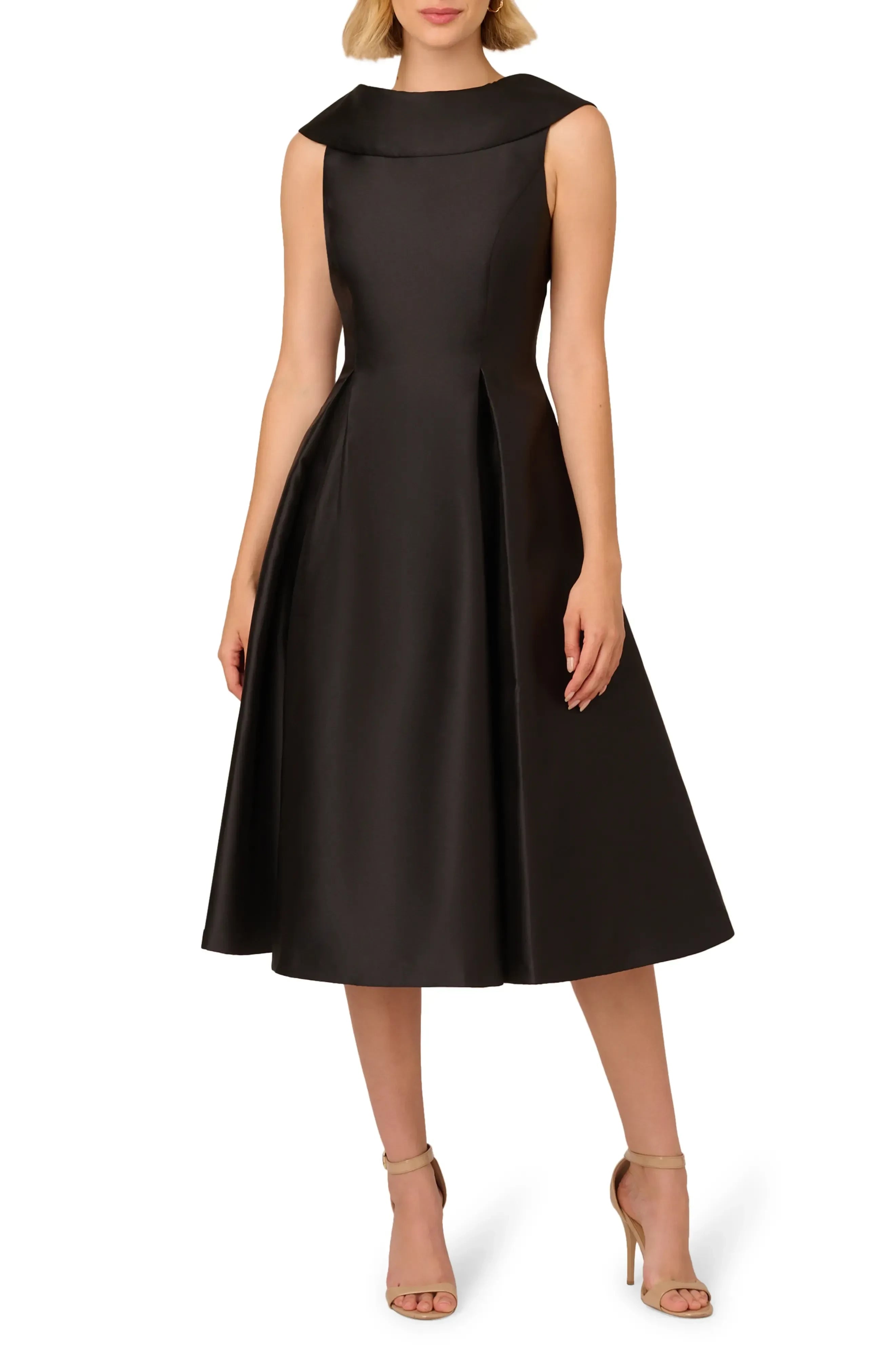 Classy Boat Neck Sleeveless V Back Midi Length Bridesmaid Dress