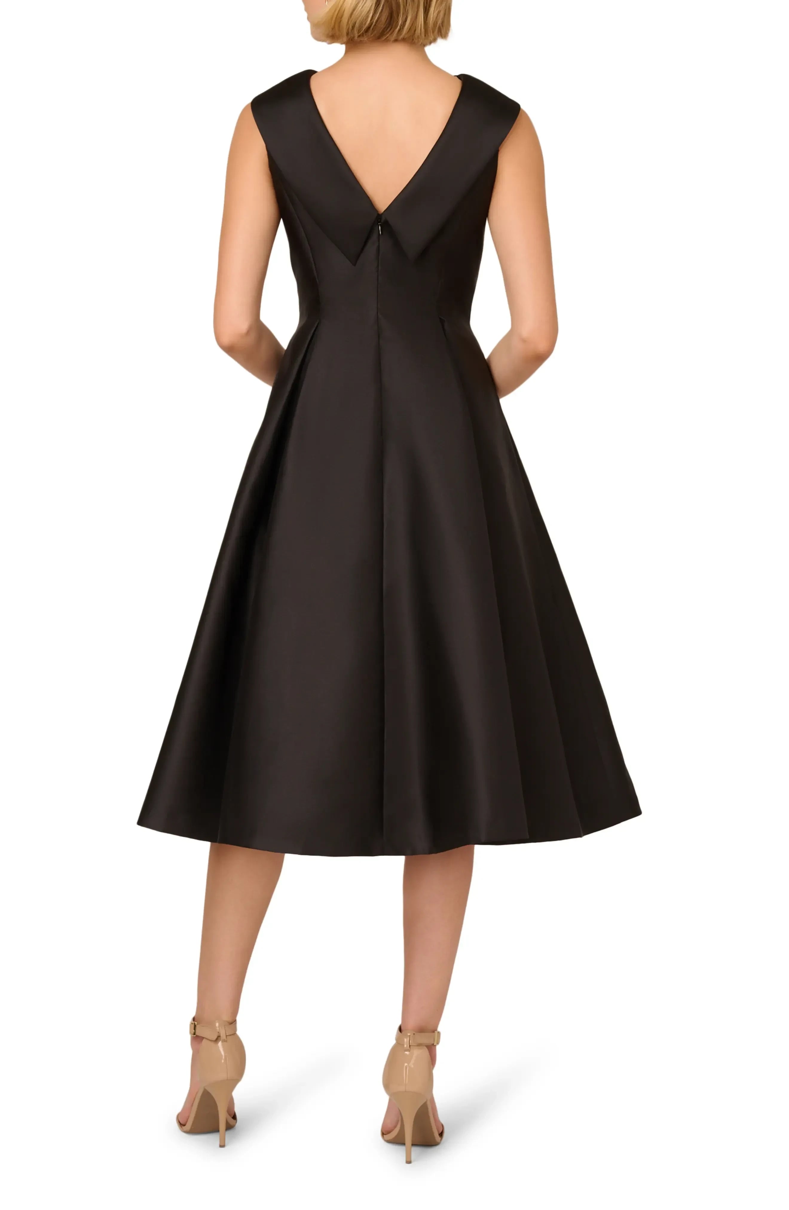 Classy Boat Neck Sleeveless V Back Midi Length Bridesmaid Dress