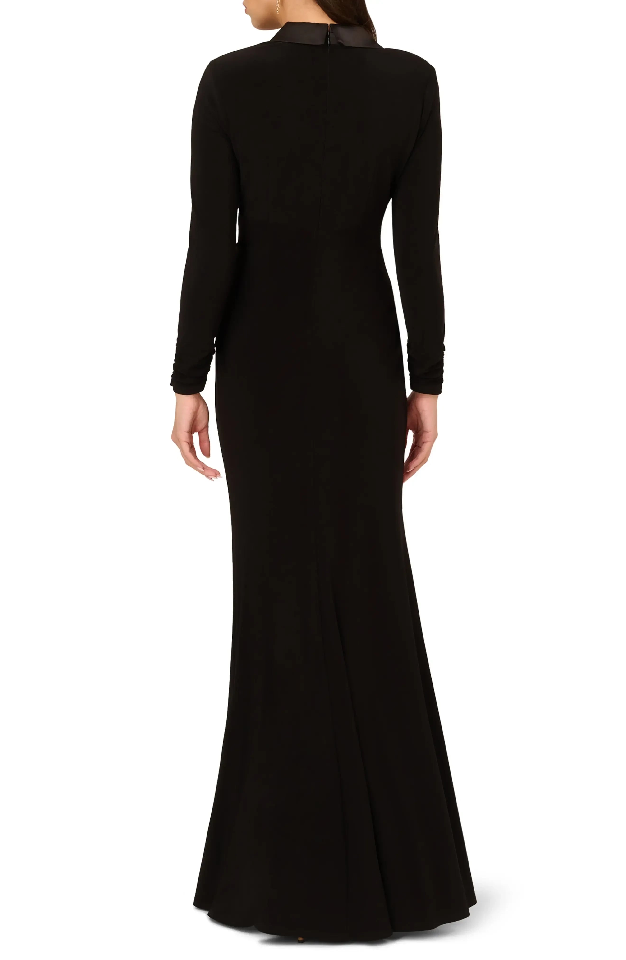 Classy Mermaid Shawl Collar Long Sleeve Plain Back Floor Length Evening Dress