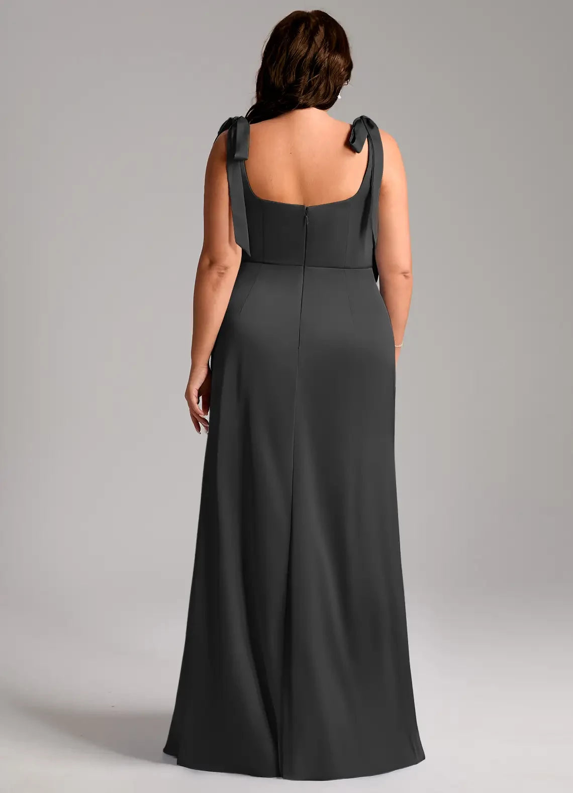 Classy Plus Size Sheath Square Neck Tie Strap Open Back Floor Length Bridesmaid Dress