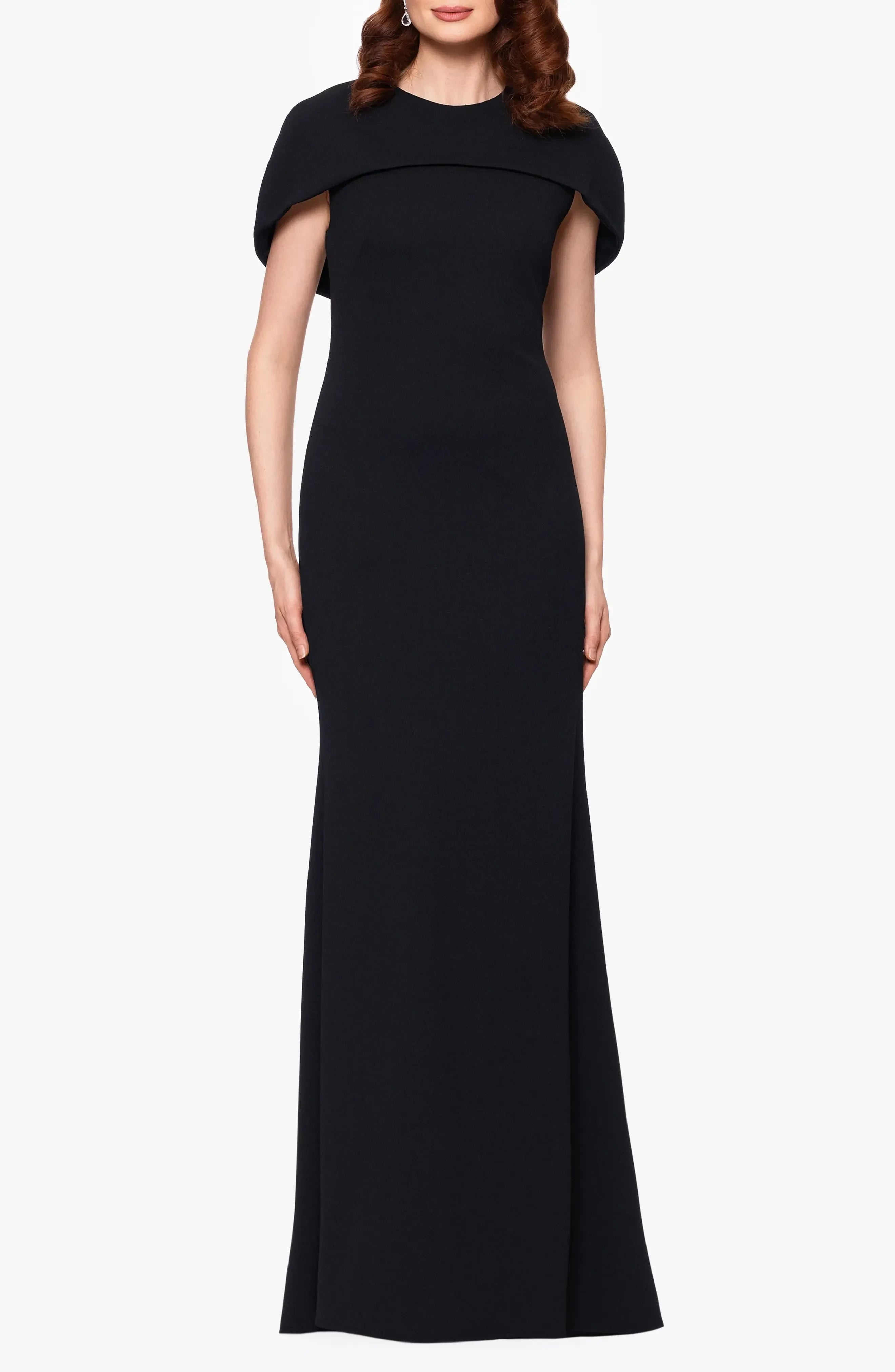 Classy Sheath Crew Neck Cape Sleeve Zipper Back Floor Length Evening Dress