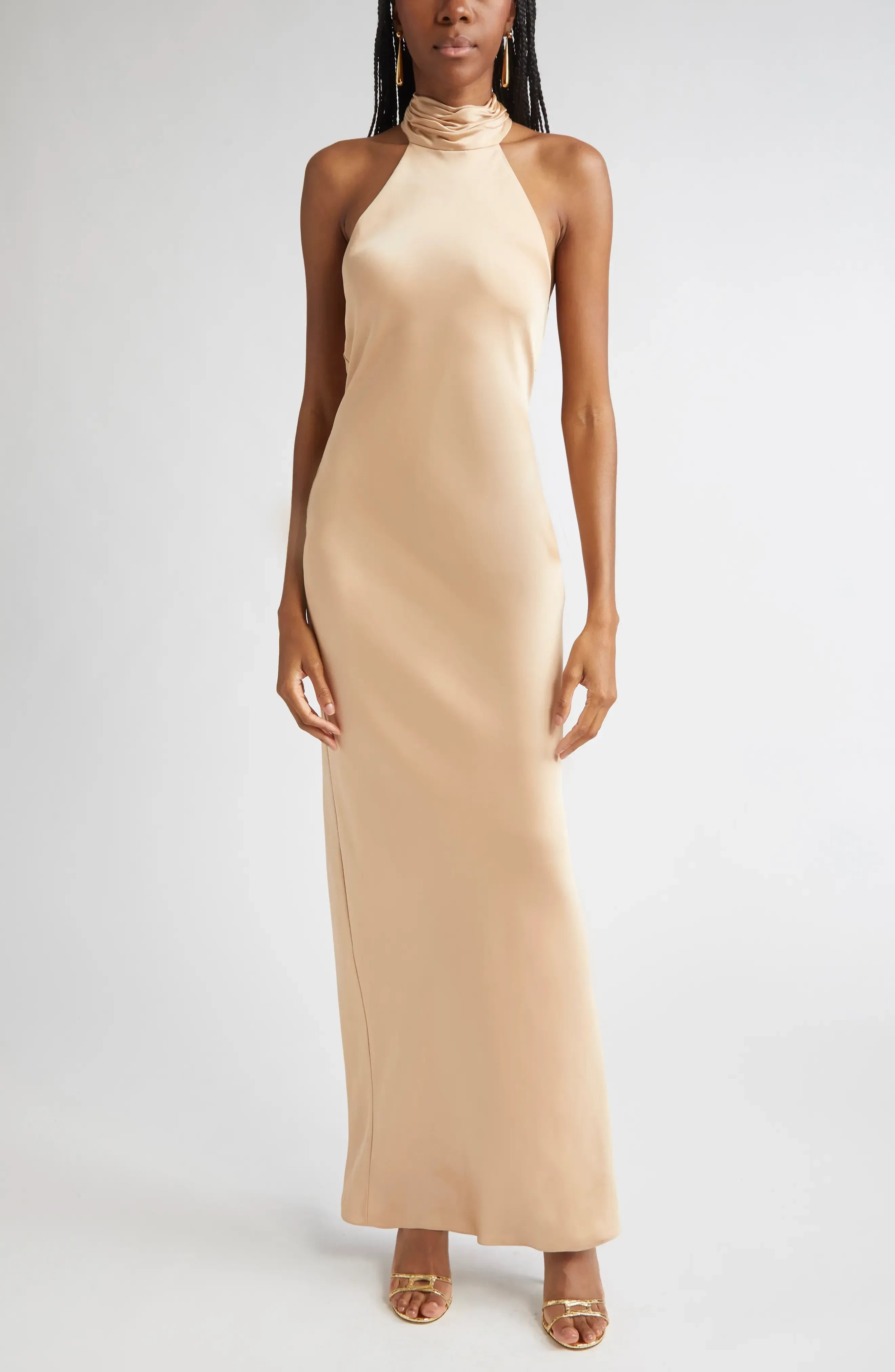 Classy Sheath Halter Neck Sleeveless Tie Back Floor Length Evening Dress