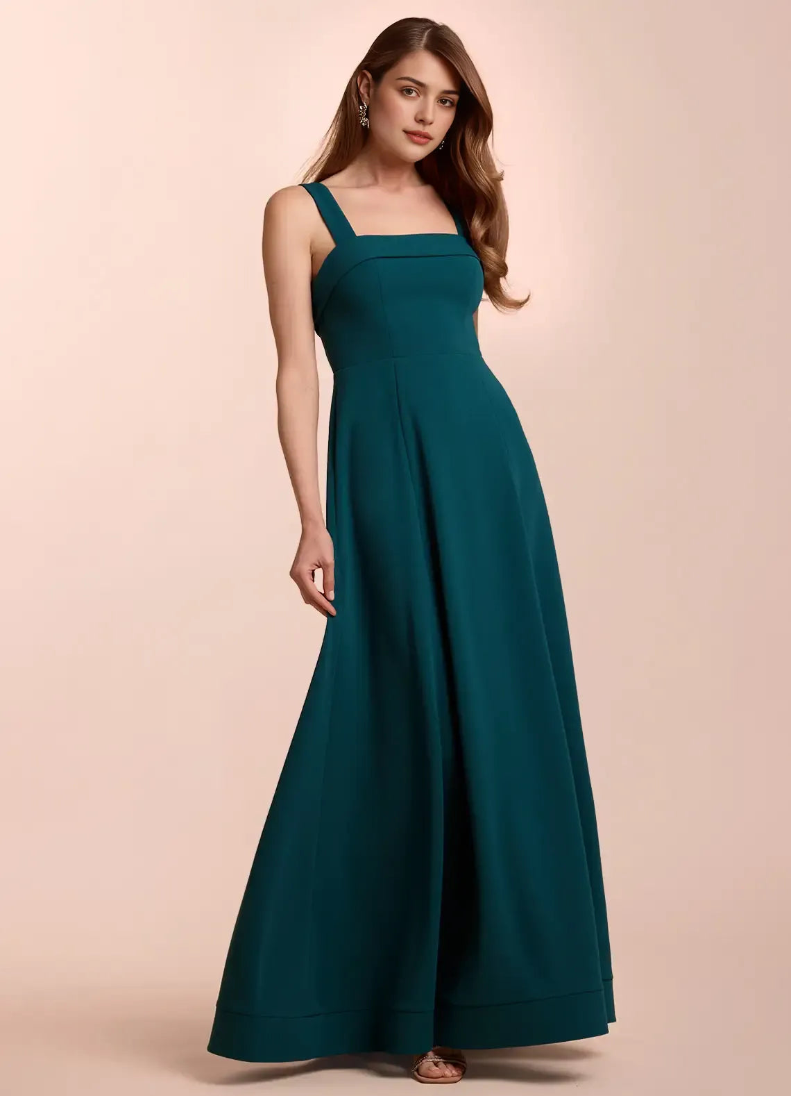 Clean A Line Square Neck Spaghetti Strap Open Back Floor Length Hot Sale Prom Dress
