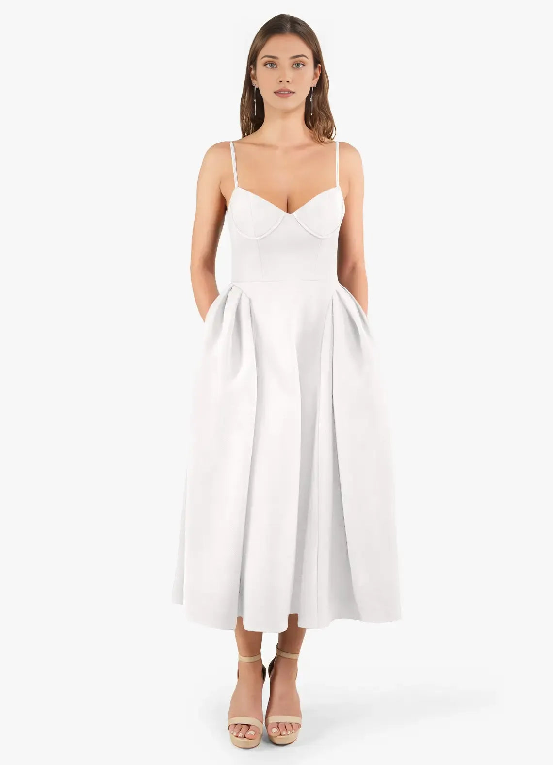 Clean Fit and Flare Sweetheart Neck Spaghetti Strap Zipper Back Midi Length For Women Prom Dress