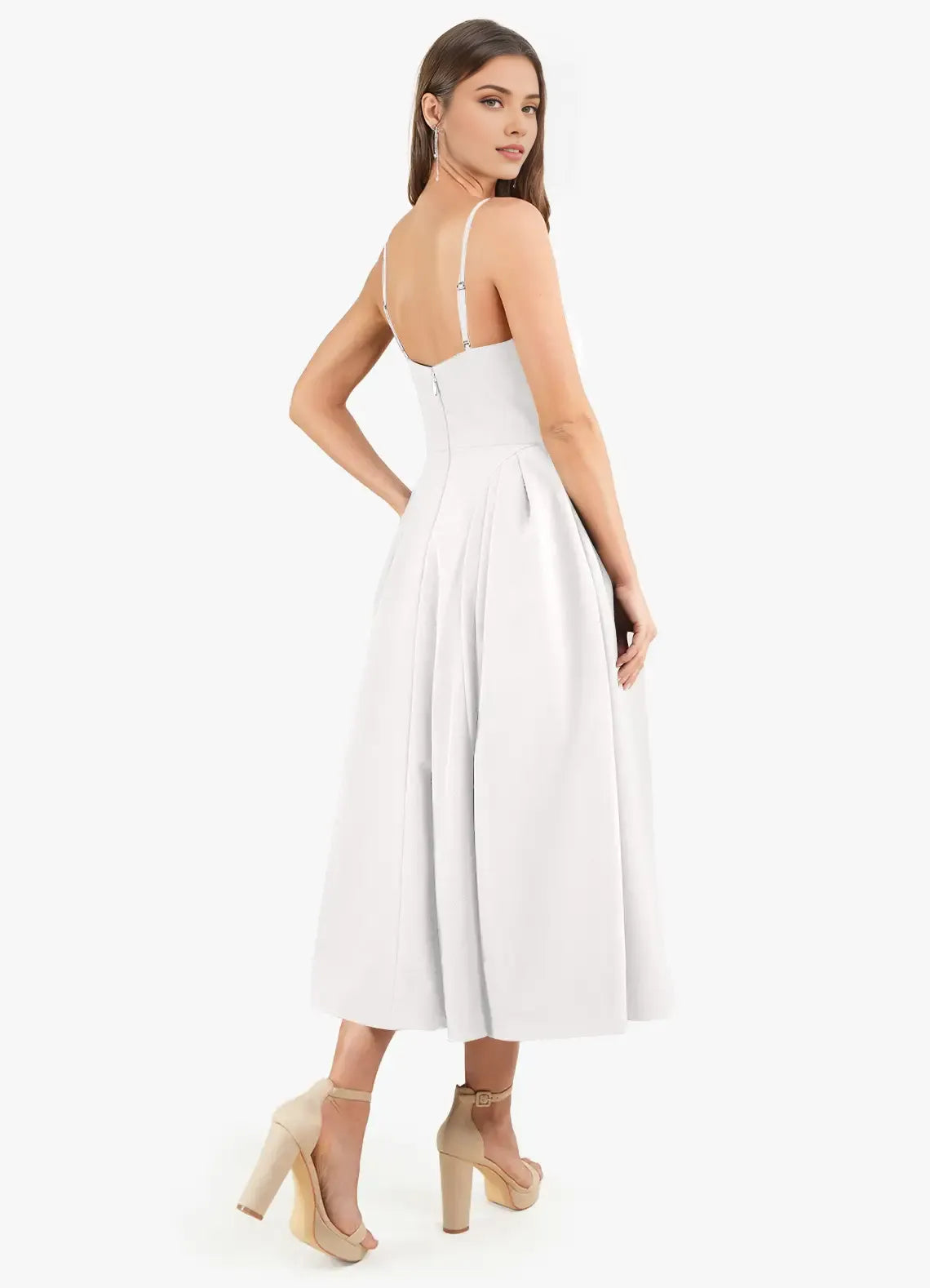 Clean Fit and Flare Sweetheart Neck Spaghetti Strap Zipper Back Midi Length For Women Prom Dress