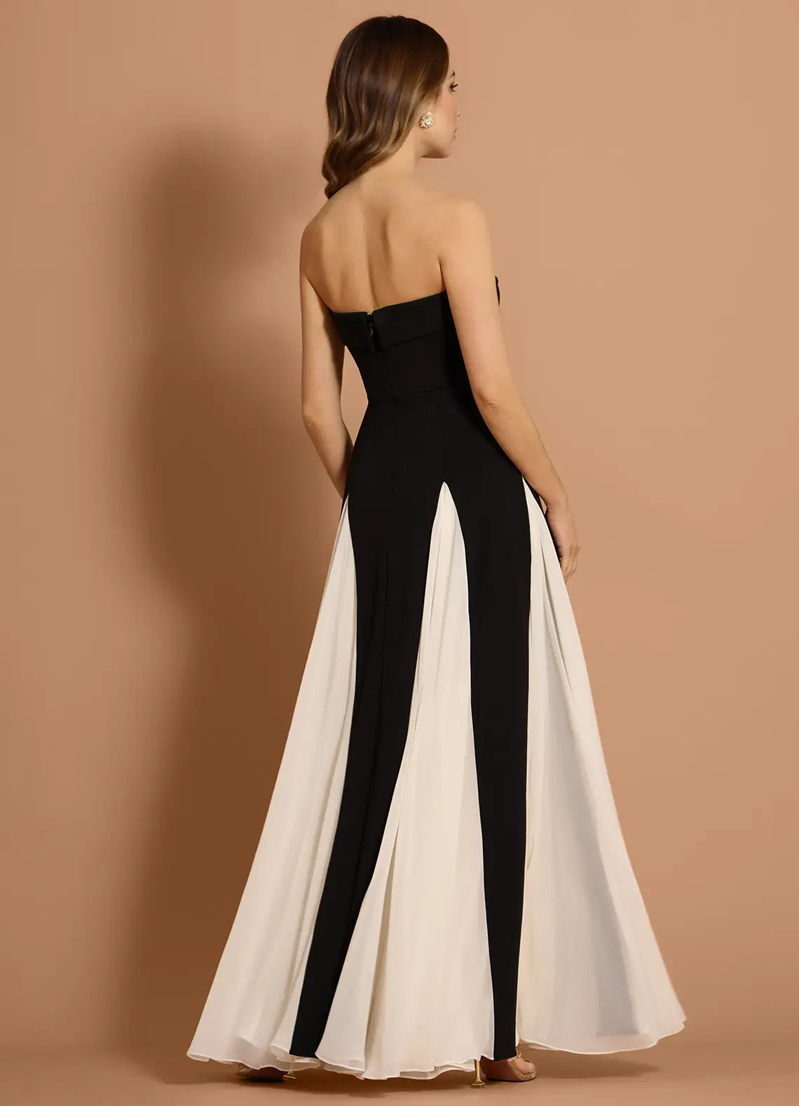 Color Blocked Ballgown Strapless Sleeveless Open Back Floor Length Hot sale Prom Dress