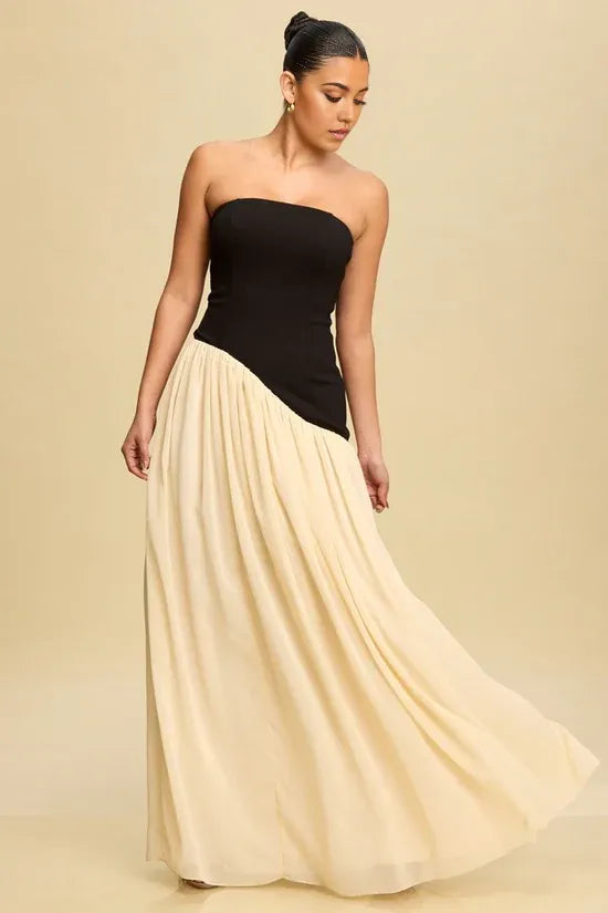 Color Blocked Pleated Ballgown Strapless Sleeveless Open Back Floor Length Hot sale Prom Dress