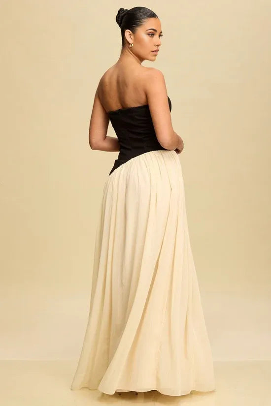 Color Blocked Pleated Ballgown Strapless Sleeveless Open Back Floor Length Hot sale Prom Dress