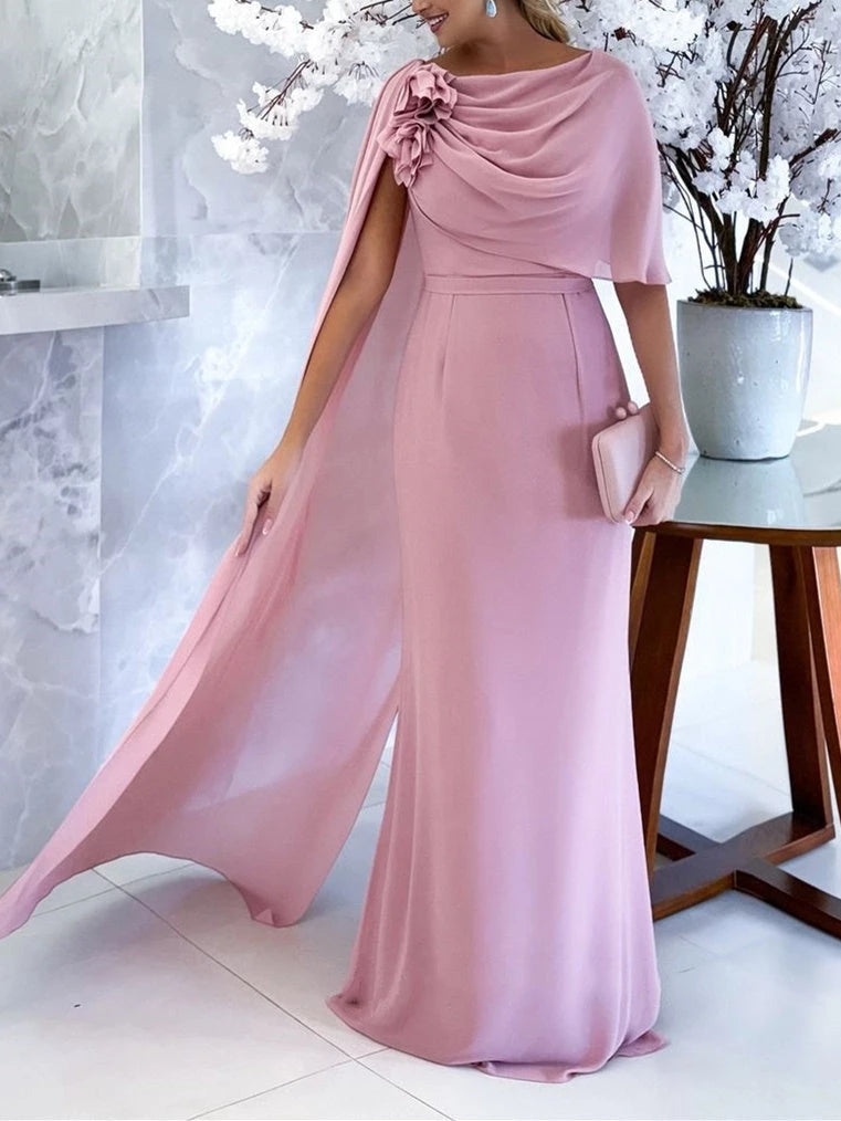 Column Cowl Neck Sleeveless Floor-Length with Flower Prom Dress
