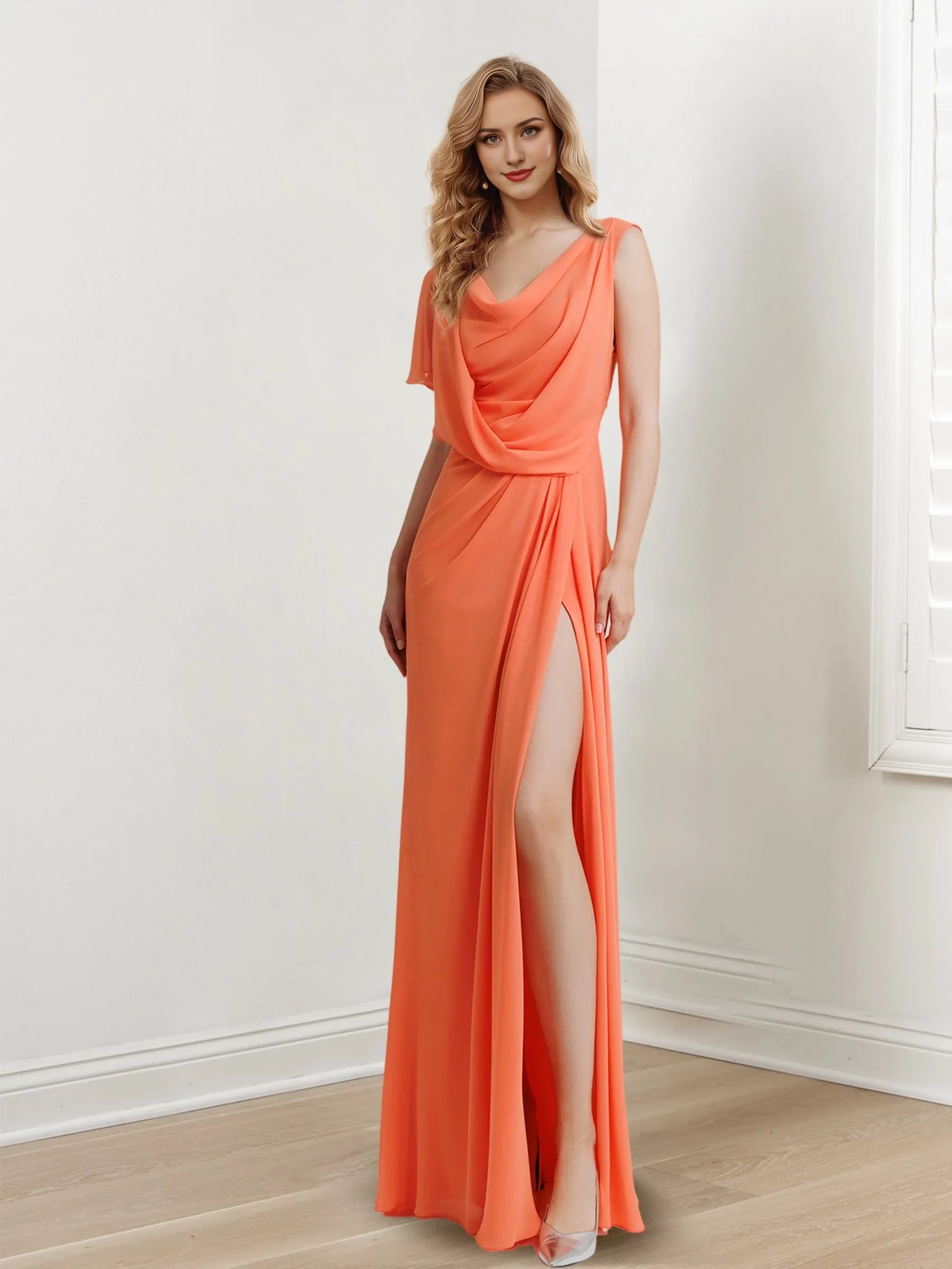 Column Scoop Sleeveless Floor-Length Long with Split Side Prom Dress Evening Dresses
