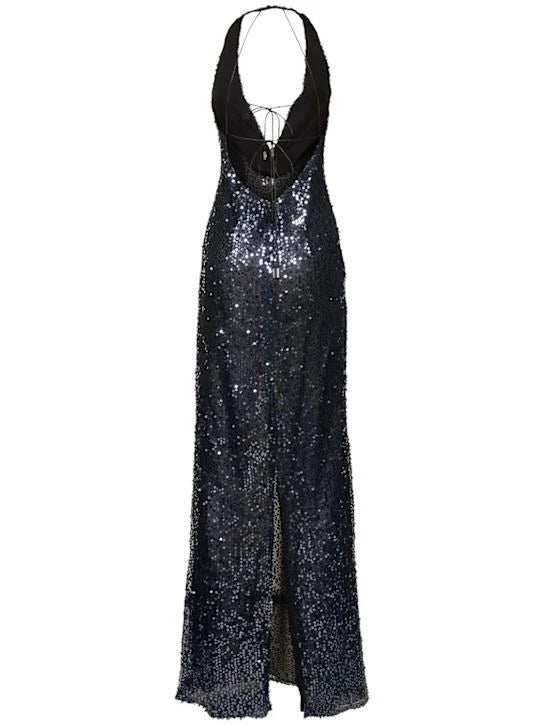 Column Sleeveless Floor-Length Backless with Self-tie Sequins Evening Dresses Party Dress Prom Dresses