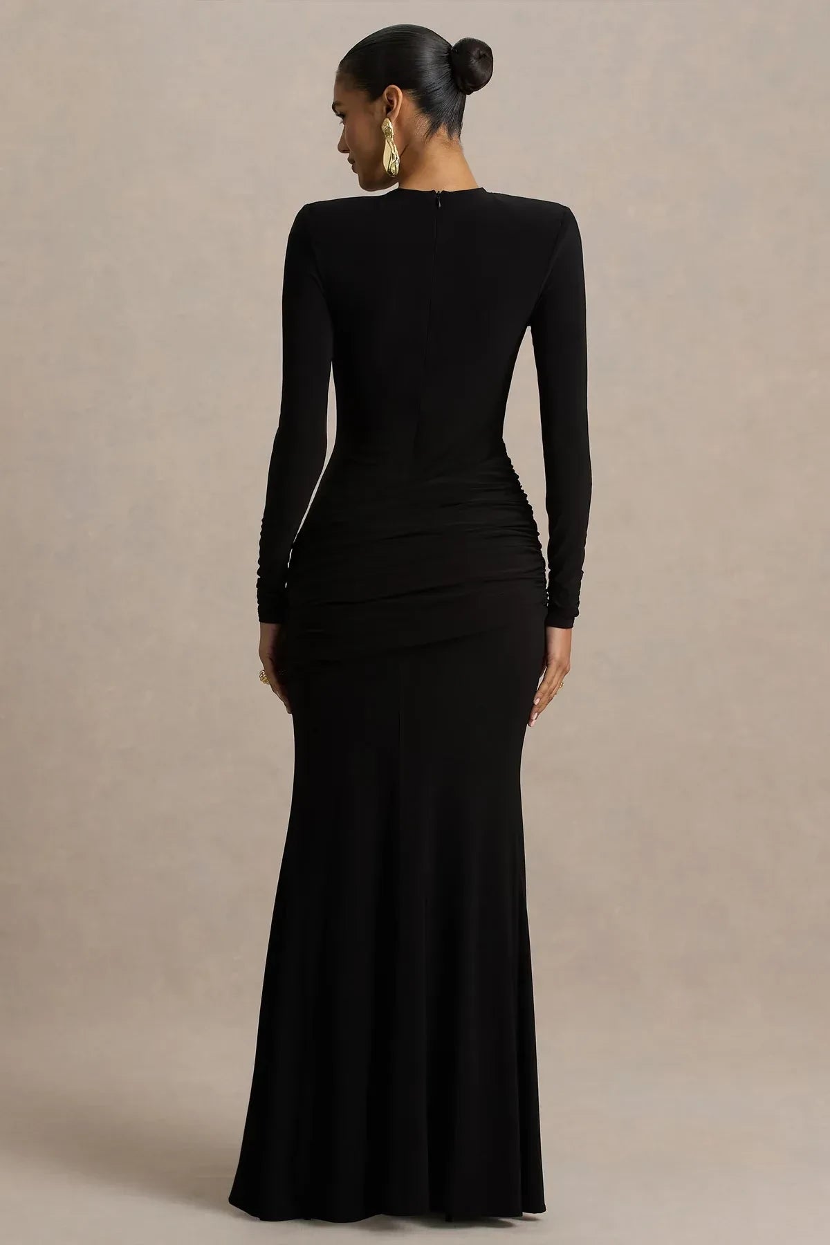 Compelling Mermaid Crew Neck Long Sleeve Ruched Side Floor Length Evening Dress