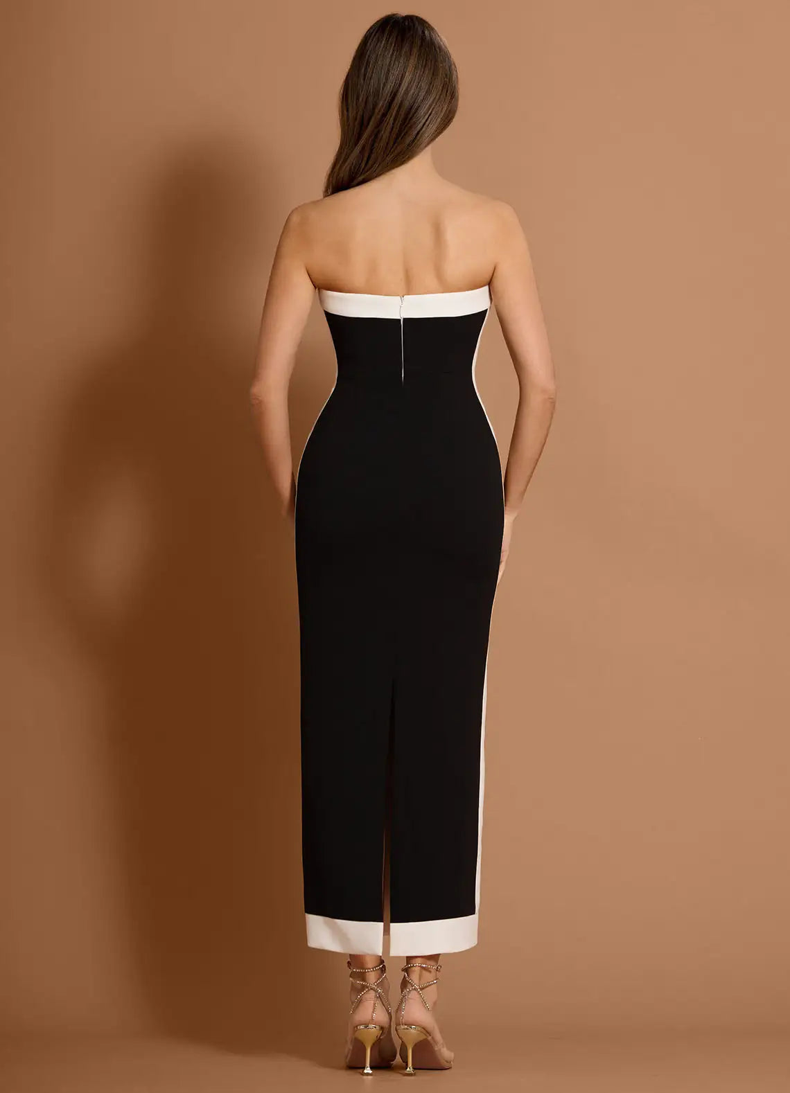 Contrast Trim Sheath Sweetheart Sleeveless Open Back Midi Length For Sale Prom Dress