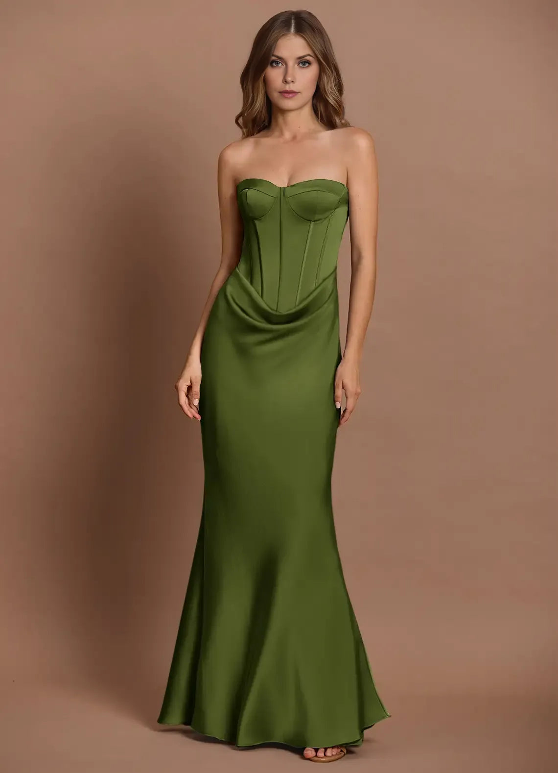 Corset Bodice Strapless Mermaid Satin Cut Out Back Floor Length Hot sale Prom Dress