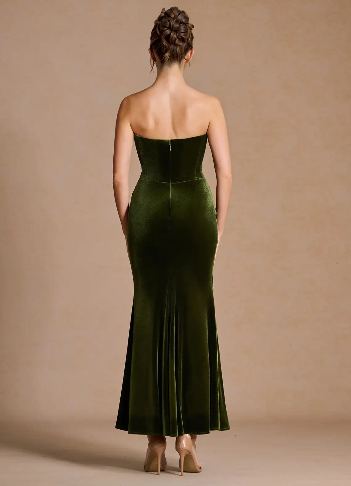 Corset Bodice Velvet Mermaid Strapless Ruched Zipper Back Floor Length Hot sale Prom Dress