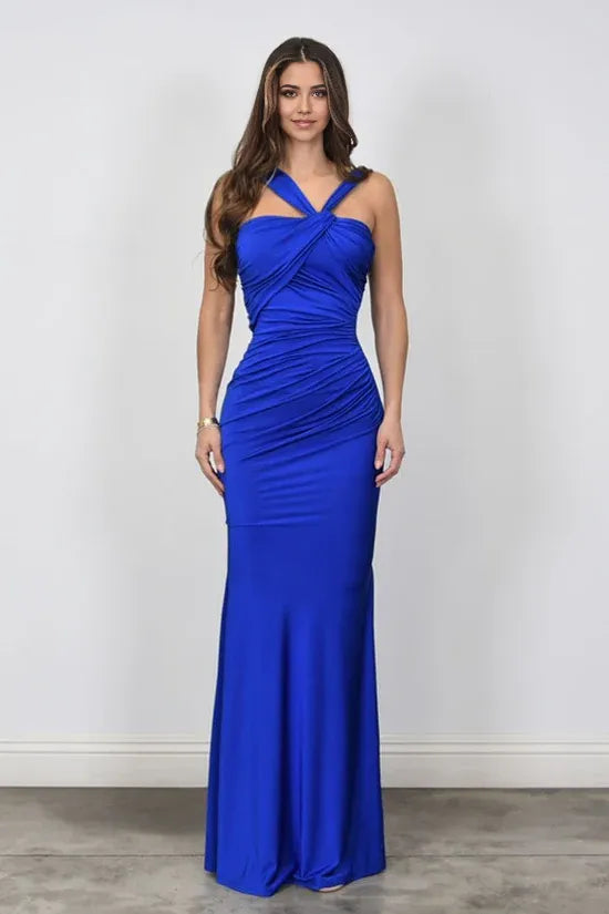 Cross Strap Ruched Mermaid Sweetheart Sleeveless Open Back Floor Length Female Prom Dress