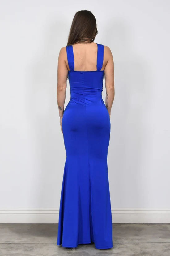 Cross Strap Ruched Mermaid Sweetheart Sleeveless Open Back Floor Length Female Prom Dress