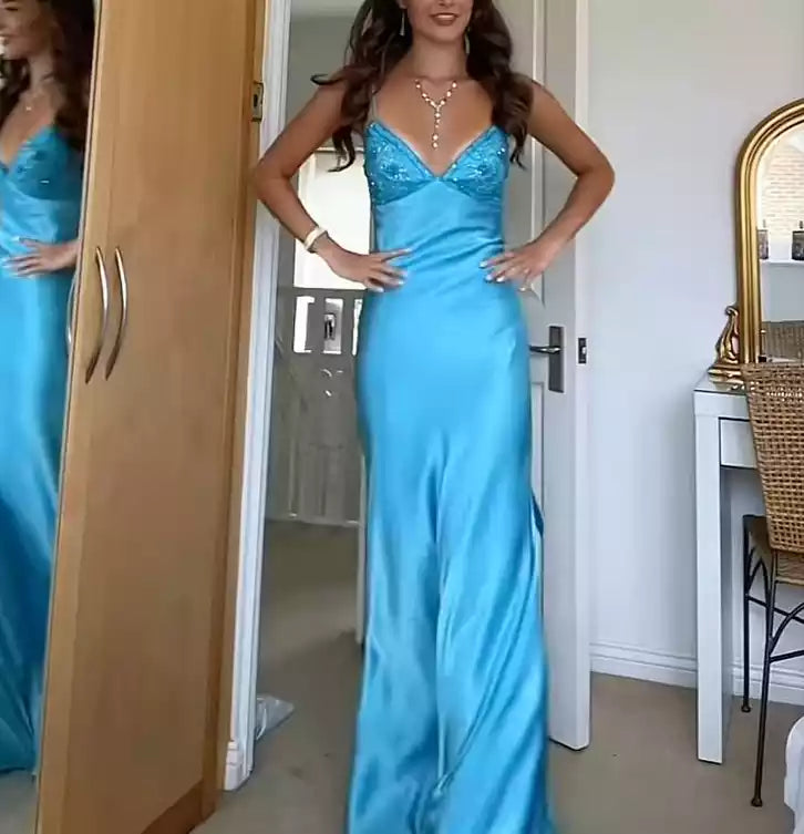 Custom Blue Long Evening Prom Dresses Prom Dress
