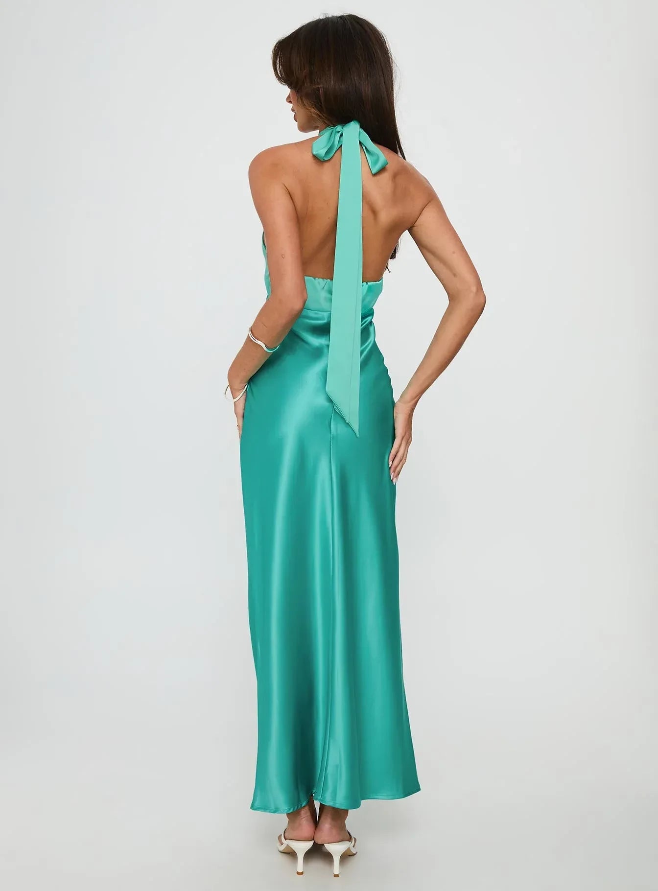 Cute Sheath Halter Neck Sleeveless Tie Back Floor Length Evening Dress