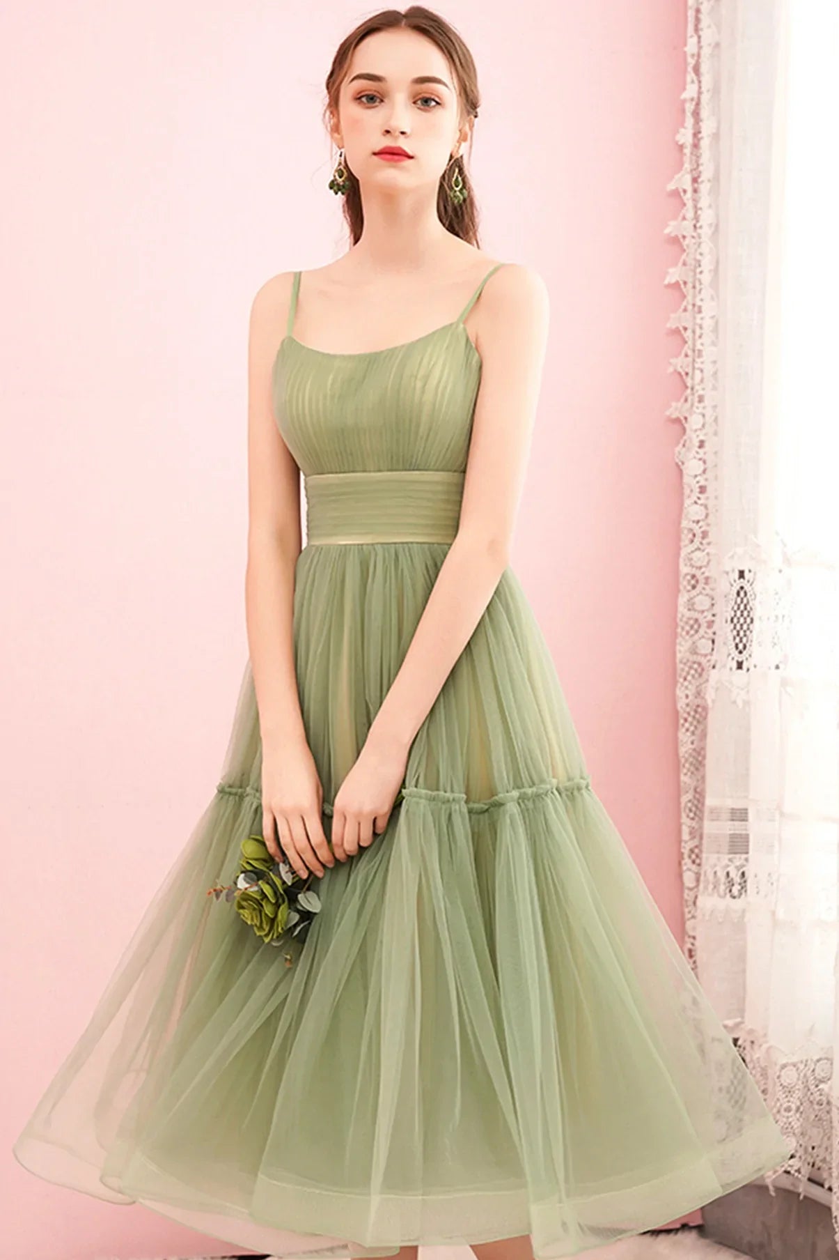 Cute A-Line Green Tulle Short Prom Dresses Homecoming Dresses Party Dresses