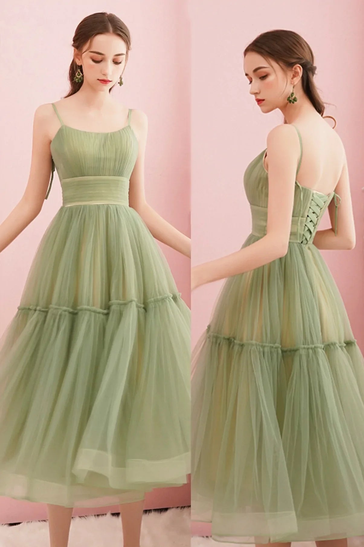 Cute A-Line Green Tulle Short Prom Dresses Homecoming Dresses Party Dresses