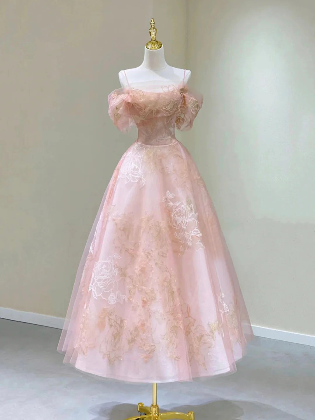 Cute A-Line Pink Spaghetti Strap Tulle Lace Short Prom Dress  Party Dress