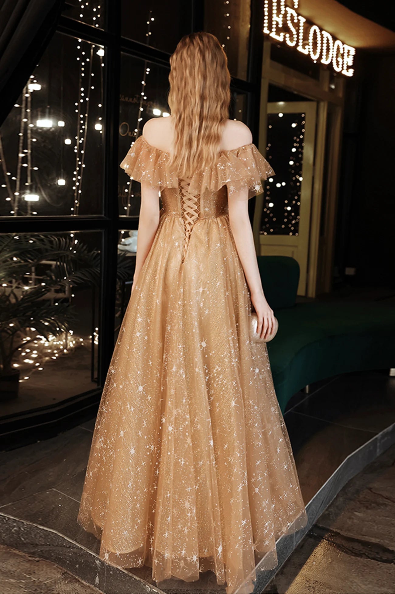 Cute A-Line Tulle Off the Shoulder Prom Dress Evening Party Dress