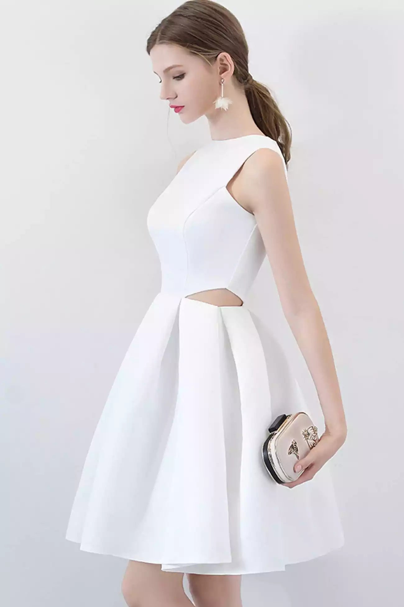 Cute A-Line White Satin Short Prom Dresses Party Dresses