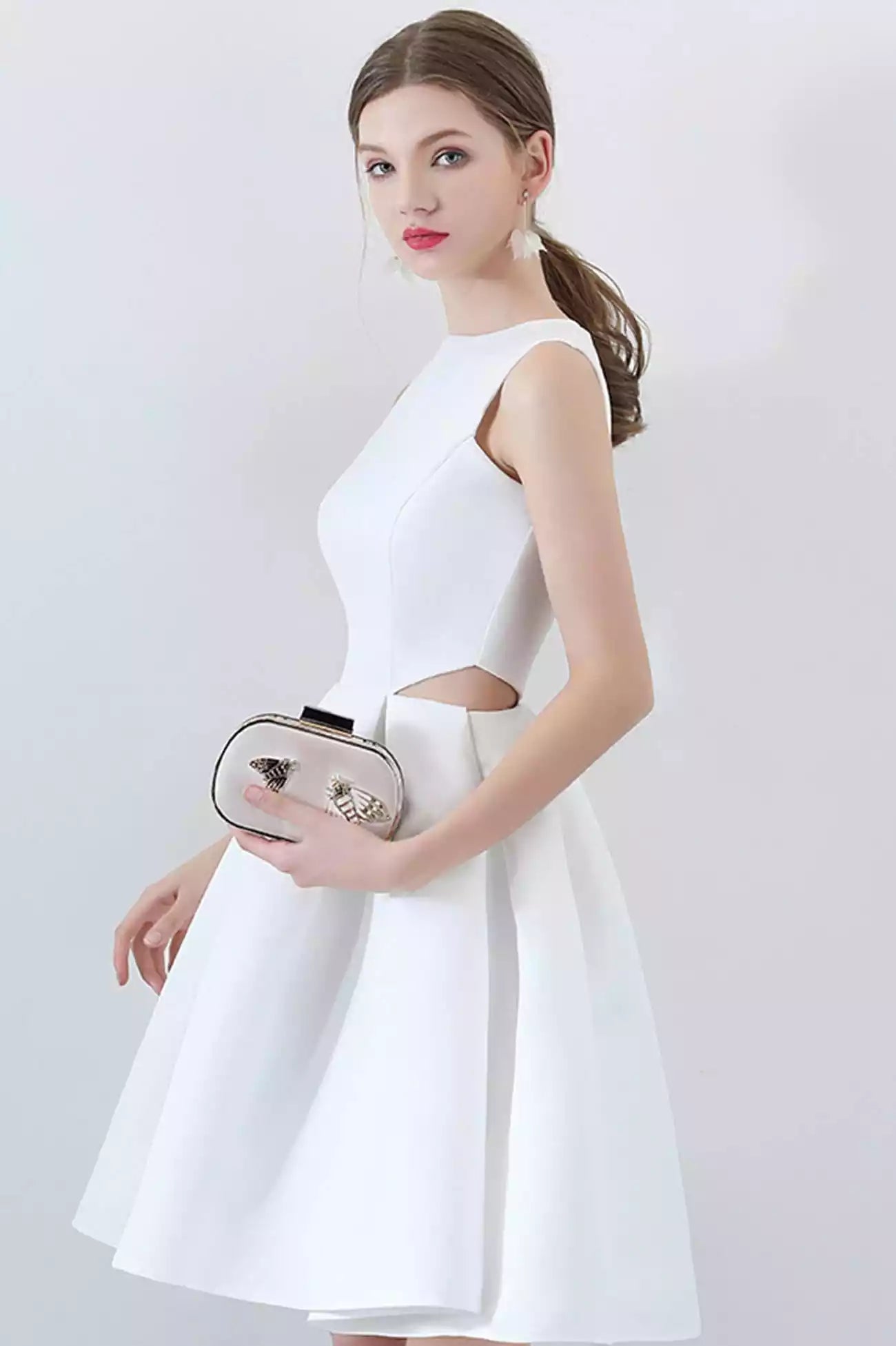 Cute A-Line White Satin Short Prom Dresses Party Dresses