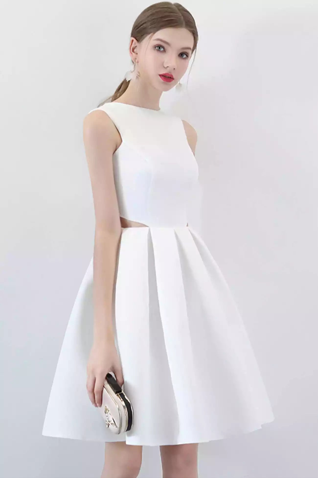 Cute A-Line White Satin Short Prom Dresses Party Dresses